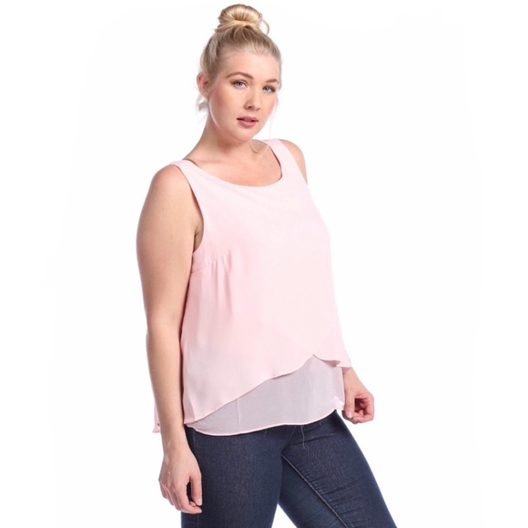 💥 SALE Tulip Hem Blush Sleeveless Chiffon Blouse - Picture 3 of 4